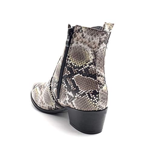 Angkorly - Zapatillas Moda Botines Botas santiags Cowboy Vaquero Western/Occidental Biker Motociclistas Mujer Efecto Piel de Serpiente pitón Tacón Ancho 4 CM - Marrón DE1077 T 38