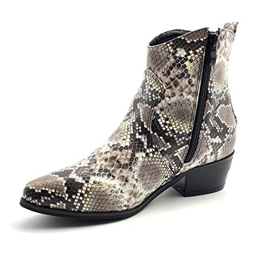 Angkorly - Zapatillas Moda Botines Botas santiags Cowboy Vaquero Western/Occidental Biker Motociclistas Mujer Efecto Piel de Serpiente pitón Tacón Ancho 4 CM - Marrón DE1077 T 38