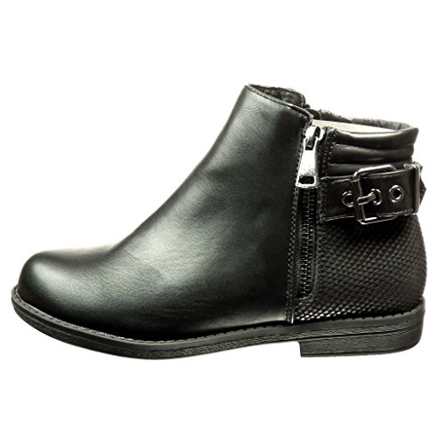 Angkorly - Zapatillas Moda Botines Mujer Piel de Serpiente Hebilla Talón Tacón Ancho 2 CM - Negro FC-28 T 36