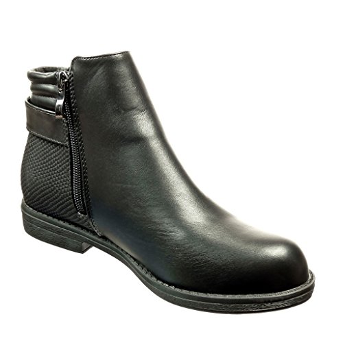 Angkorly - Zapatillas Moda Botines Mujer Piel de Serpiente Hebilla Talón Tacón Ancho 2 CM - Negro FC-28 T 36