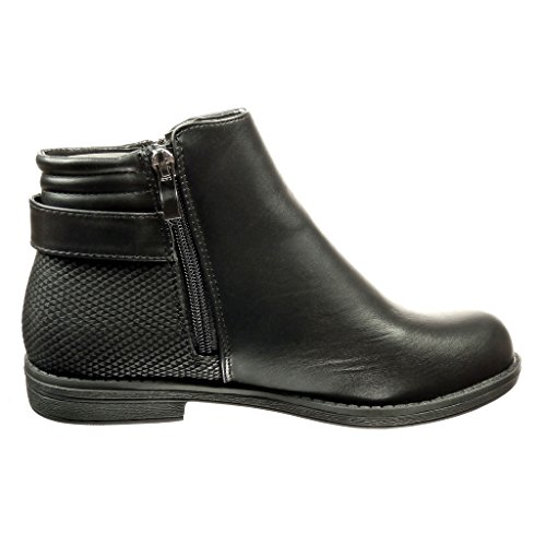 Angkorly - Zapatillas Moda Botines Mujer Piel de Serpiente Hebilla Talón Tacón Ancho 2 CM - Negro FC-28 T 36