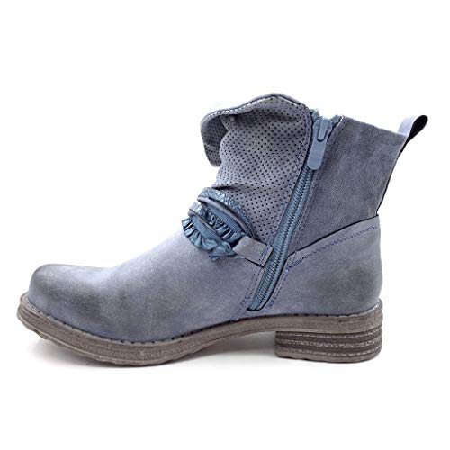 Angkorly - Zapatillas Moda Botines Reversible Biker Motociclistas Glam Rock Mujer fantasía Cuerda Perla Tacón Ancho 3 CM - Azul F3070 T 36