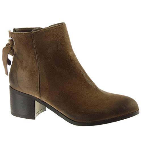 Angkorly - Zapatillas Moda Botines Stile Vendimia Biker Motociclistas Mujer Nodo Tacón Ancho Alto 5.5 CM Forrada de Piel - Gris F2827 T 37