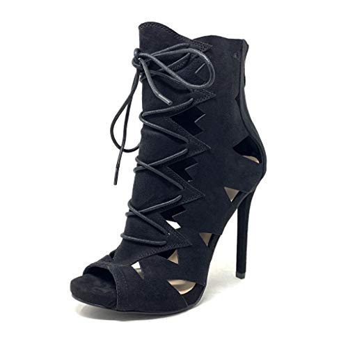 Angkorly - Zapatillas Moda Botines Tacón escarpín Stiletto Abierto Sexy Mujer impresión de Serpiente pitón Tacón de Aguja Alto 12 CM - Negro CB67 T 39