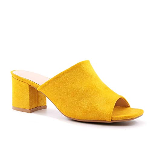 Angkorly - Zapatillas Moda Mula Tacón escarpín Tacones pequeños Matrimonio Ceremonia La Noche Mujer Simple básica Tacón Ancho Alto 6.5 CM - Amarillez XF95 T 36