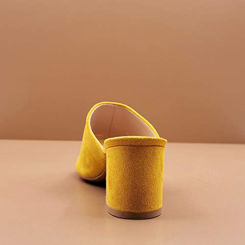 Angkorly - Zapatillas Moda Mula Tacón escarpín Tacones pequeños Matrimonio Ceremonia La Noche Mujer Simple básica Tacón Ancho Alto 6.5 CM - Amarillez XF95 T 36