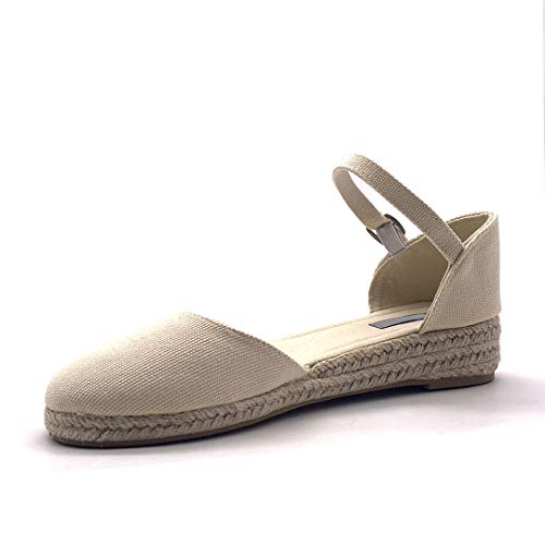 Angkorly - Zapatillas Moda Sandalias Alpargata Folk/Etnico Bohemia romántico Mujer con Paja Simple básica Plataforma 3 CM - Beige 787-1A T 38