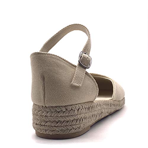 Angkorly - Zapatillas Moda Sandalias Alpargata Folk/Etnico Bohemia romántico Mujer con Paja Simple básica Plataforma 3 CM - Beige 787-1A T 38