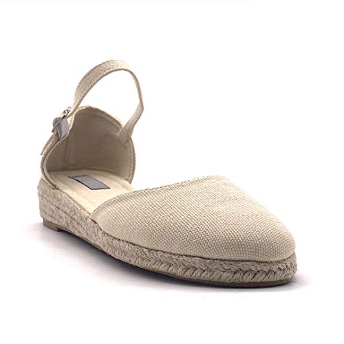 Angkorly - Zapatillas Moda Sandalias Alpargata Folk/Etnico Bohemia romántico Mujer con Paja Simple básica Plataforma 3 CM - Beige 787-1A T 38