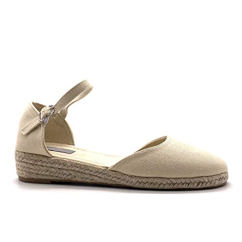 Angkorly - Zapatillas Moda Sandalias Alpargata Folk/Etnico Bohemia romántico Mujer con Paja Simple básica Plataforma 3 CM - Beige 787-1A T 38