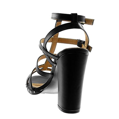 Angkorly - Zapatillas Moda Sandalias Tacón escarpín Correa de Tobillo Gladiador Mujer Multi-Correa Tacón Ancho Alto 11 CM - Negro 88-251 T 39