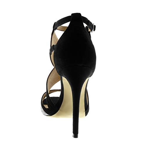 Angkorly - Zapatillas Moda Sandalias Tacón escarpín Stiletto Peep-Toe Correa de Tobillo Mujer bicolores Tanga Tacón de Aguja Alto 11.5 CM - Plata 628-175 T 37