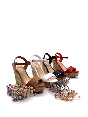 Angkorly - Zapatillas Moda Sandalias Tacón escarpín Tacones Altos Folk/Etnico Bohemia Mujer Tanga básica Corcho Plataforma 12 CM - Rojo 660-10 T 39