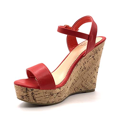 Angkorly - Zapatillas Moda Sandalias Tacón escarpín Tacones Altos Folk/Etnico Bohemia Mujer Tanga básica Corcho Plataforma 12 CM - Rojo 660-10 T 39