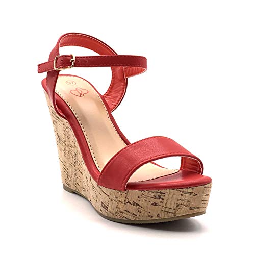 Angkorly - Zapatillas Moda Sandalias Tacón escarpín Tacones Altos Folk/Etnico Bohemia Mujer Tanga básica Corcho Plataforma 12 CM - Rojo 660-10 T 39