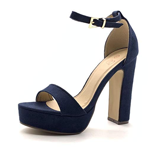 Angkorly - Zapatillas Moda Tacón escarpín Sandalias Tacones Altos Plataforma Abierto Mujer Simple básica Tanga Tacón Ancho Alto 13.5 CM - Azul Marino 59 T 39