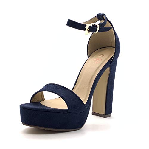 Angkorly - Zapatillas Moda Tacón escarpín Sandalias Tacones Altos Plataforma Abierto Mujer Simple básica Tanga Tacón Ancho Alto 13.5 CM - Azul Marino 59 T 39