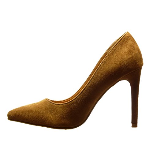 Angkorly - Zapatillas Moda Tacón escarpín Stiletto Sexy Mujer Tachonado metálico Talón Tacón de Aguja Alto 10 CM - Camel 888-105 T 38