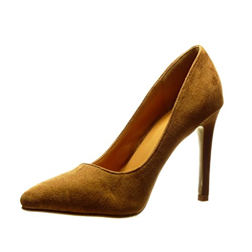 Angkorly - Zapatillas Moda Tacón escarpín Stiletto Sexy Mujer Tachonado metálico Talón Tacón de Aguja Alto 10 CM - Camel 888-105 T 38