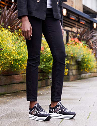 Angkorly - Zapatillas Moda Zapatilla - Sneakers de cuña Gran Plataforma Plano Streetwear Mujer Leopardo Rayas Plataforma 5 CM - Negro 6 F3201 T 38