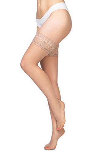 Annes styling Calze 20 Denier - Medias de silicona para mujer con encaje que sostiene el muslo Natural TG-3/4