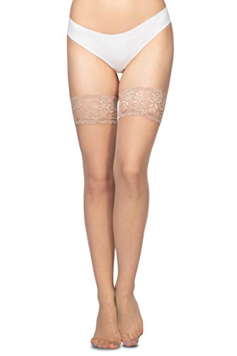 Annes styling Calze 20 Denier - Medias de silicona para mujer con encaje que sostiene el muslo Natural TG-3/4