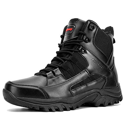 Ansbowey Botas de senderismo para hombre y mujer, con cremallera YKK, resistentes al desgaste, antideslizantes, militares y botas de uso, color Negro, talla 43 EU