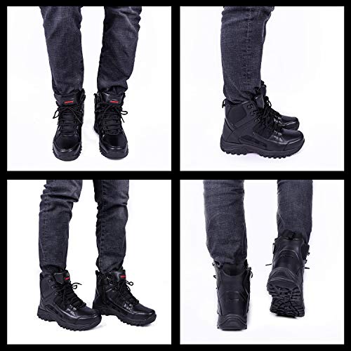 Ansbowey Botas de senderismo para hombre y mujer, con cremallera YKK, resistentes al desgaste, antideslizantes, militares y botas de uso, color Negro, talla 43 EU