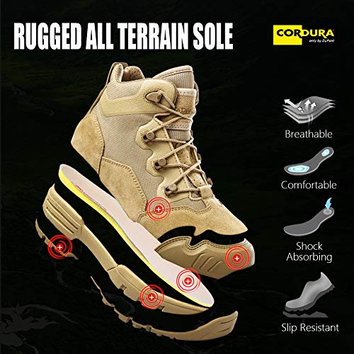 Antártida Botas tácticas militares con cordones para senderismo, combate, trabajo, desierto, jungla al aire libre, Beige (Arena), 42 EU