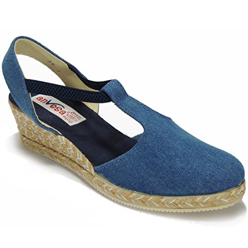 ANVESA 419 Zapatilla Valenciana con Cuña de 5CM en Esparto Cáñamo Yute para Mujer Vaquero Talla 39