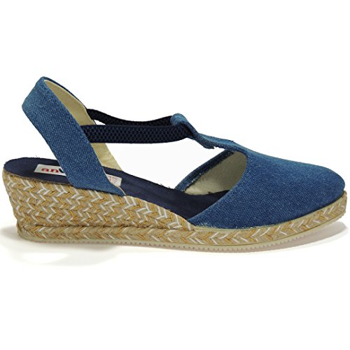 ANVESA 419 Zapatilla Valenciana con Cuña de 5CM en Esparto Cáñamo Yute para Mujer Vaquero Talla 39