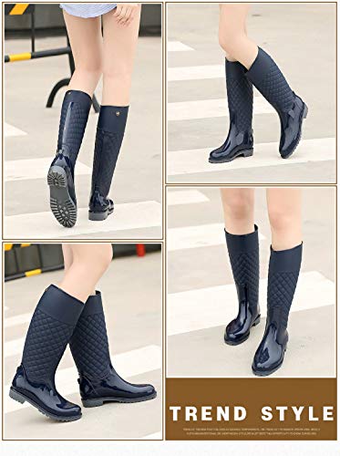 AONEGOLD Botas de Agua Mujer Botas de Lluvia Impermeable Altas Bota de Goma Wellington Boots Otoño e Invierno(Azul,38 EU)