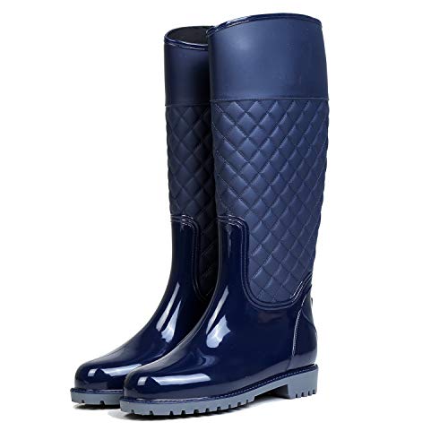 AONEGOLD Botas de Agua Mujer Botas de Lluvia Impermeable Altas Bota de Goma Wellington Boots Otoño e Invierno(Azul,38 EU)