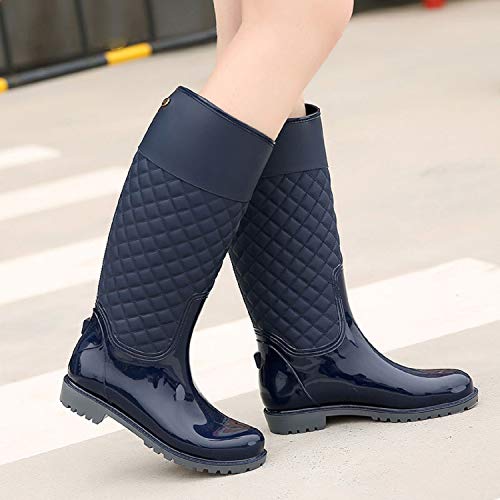 AONEGOLD Botas de Agua Mujer Botas de Lluvia Impermeable Altas Bota de Goma Wellington Boots Otoño e Invierno(Azul,38 EU)