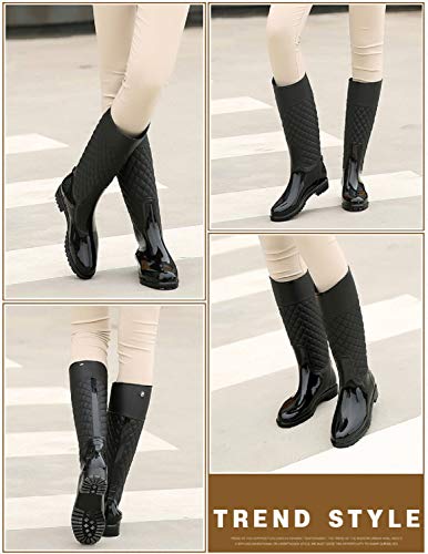 AONEGOLD Botas de Agua Mujer Botas de Lluvia Impermeable Altas Bota de Goma Wellington Boots Otoño e Invierno(Negro,41 EU)
