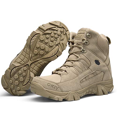AONEGOLD Hombres Botas de Senderismo Zapatos de Trekking Botas Tácticas Transpirables Militar Senderismo Zapatos Botas de Invierno(Caqui,39 EU)