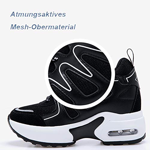 AONEGOLD® Zapatillas de Deporte con Cuña Mujer Zapatos Wedge Sneakers Talón Plataforma 7 cm(Negro,38 EU)
