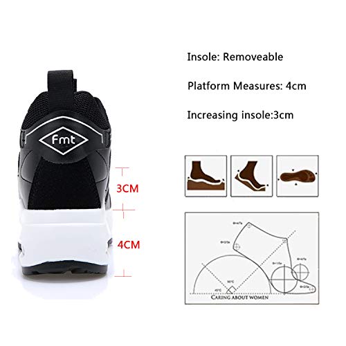 AONEGOLD® Zapatillas de Deporte con Cuña Mujer Zapatos Wedge Sneakers Talón Plataforma 7 cm(Negro,38 EU)