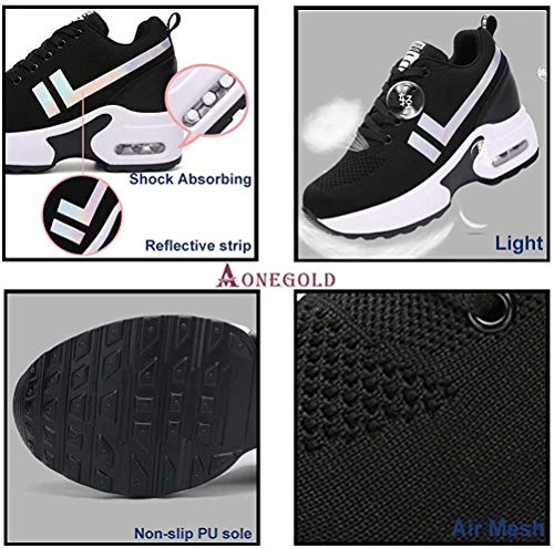 AONEGOLD Zapatillas de Deporte Transpirables Mujer Zapatillas de Cuña para Alta Talón Plataforma 8.5 cm Wedge Sneakers 1298 Blanco 37 EU