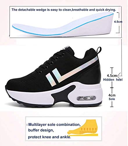 AONEGOLD Zapatillas de Deporte Transpirables Mujer Zapatillas de Cuña para Alta Talón Plataforma 8.5 cm Wedge Sneakers 1298 Blanco 37 EU