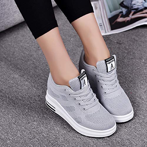 AONEGOLD® Zapatillas de Deporte Transpirables Zapatillas de Cuña para Mujer Alta Talón Plataforma 8cm Sneakers(Gris,37 EU)