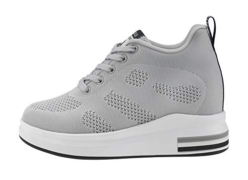 AONEGOLD® Zapatillas de Deporte Transpirables Zapatillas de Cuña para Mujer Alta Talón Plataforma 8cm Sneakers(Gris,37 EU)