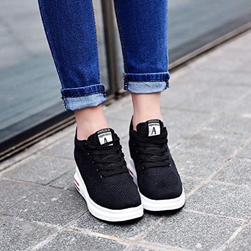 AONEGOLD® Zapatillas de Deporte Transpirables Zapatillas de Cuña para Mujer Alta Talón Plataforma 8cm Sneakers(Negro,35 EU)