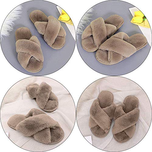 AONEGOLD Zapatillas de Estar por casa de Mujer Zapatos Warmer Peluche Chanclas Pantuflas Interior Cómodas Zapatos Slippers Otoño/Invierno(Caqui,36-37 EU)