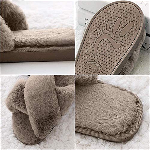 AONEGOLD Zapatillas de Estar por casa de Mujer Zapatos Warmer Peluche Chanclas Pantuflas Interior Cómodas Zapatos Slippers Otoño/Invierno(Caqui,36-37 EU)