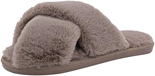 AONEGOLD Zapatillas de Estar por casa de Mujer Zapatos Warmer Peluche Chanclas Pantuflas Interior Cómodas Zapatos Slippers Otoño/Invierno(Caqui,36-37 EU)