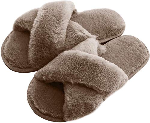 AONEGOLD Zapatillas de Estar por casa de Mujer Zapatos Warmer Peluche Chanclas Pantuflas Interior Cómodas Zapatos Slippers Otoño/Invierno(Caqui,36-37 EU)
