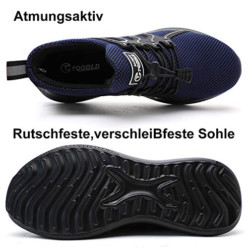 AONEGOLD Zapatos de Seguridad Hombre Mujer Zapatos de Trabajo con Punta de Acero Zapatillas de Ligero Transpirable de protección para Exteriores Calzado de Industrial(Azul,Tamaño 44)