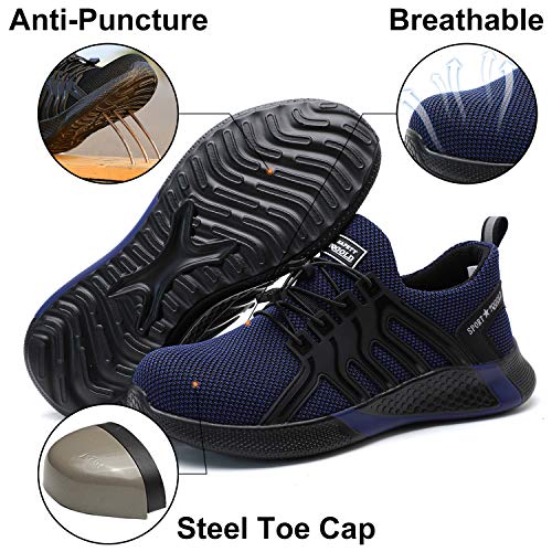 AONEGOLD Zapatos de Seguridad Hombre Mujer Zapatos de Trabajo con Punta de Acero Zapatillas de Ligero Transpirable de protección para Exteriores Calzado de Industrial(Azul,Tamaño 44)