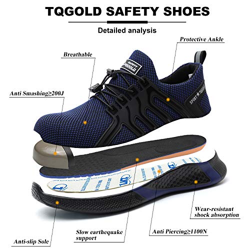 AONEGOLD Zapatos de Seguridad Hombre Mujer Zapatos de Trabajo con Punta de Acero Zapatillas de Ligero Transpirable de protección para Exteriores Calzado de Industrial(Azul,Tamaño 44)
